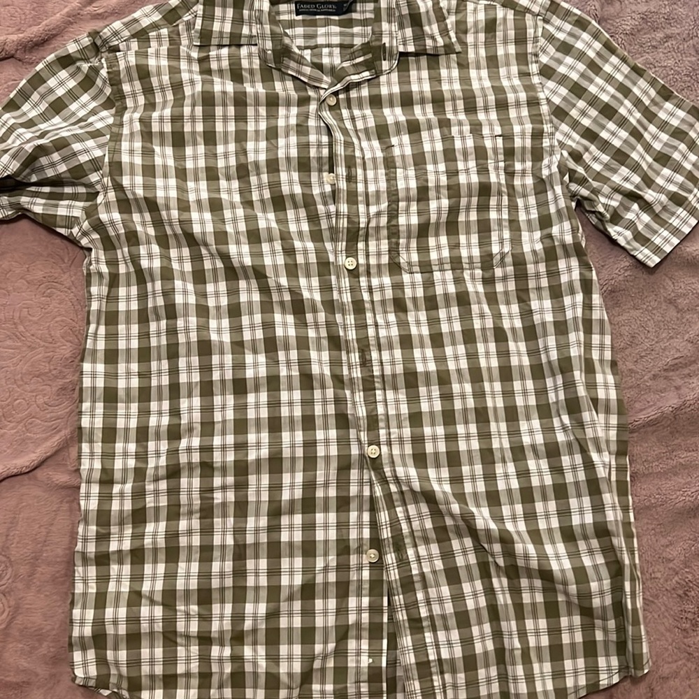Green button up shirt